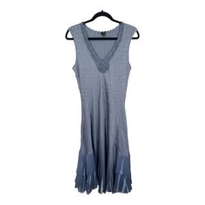 Komarov dress beaded v neck charmeuse chiffon sleeveless blue size Medium M